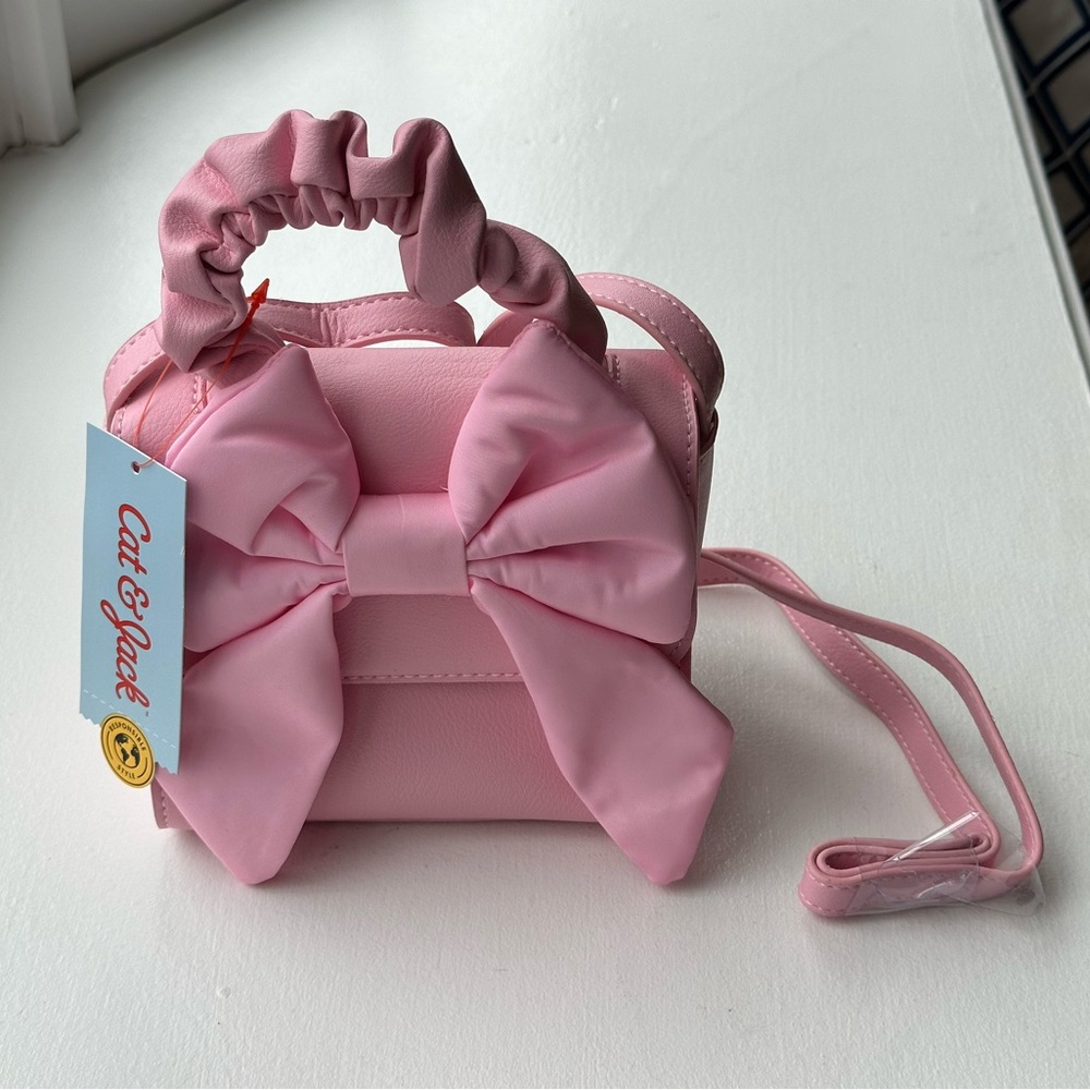 NEW Cat & Jack Girls' Pink Bow Top Handle Crossbody Bag - Picture 2 of 9